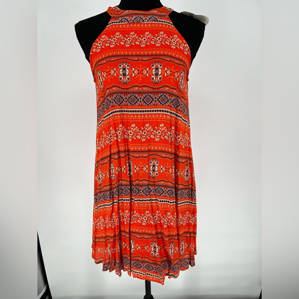 Altar'd State orange floral‎ and tribal print mini dress